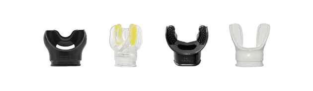 Mouthpieces come in many shapes, sizes and even colours. Four different mouthpieces in a row.